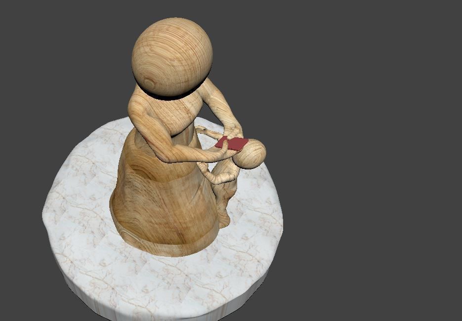 3D sculpture wooden statue with child on top 3D print model_5