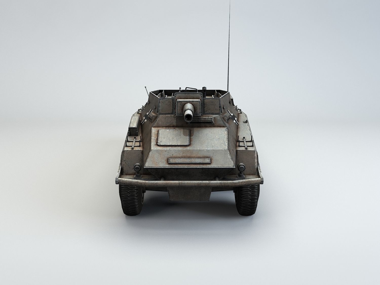 Low Poly SdKfz 234 3 Stummel Armored Car Low-poly 3D model_7