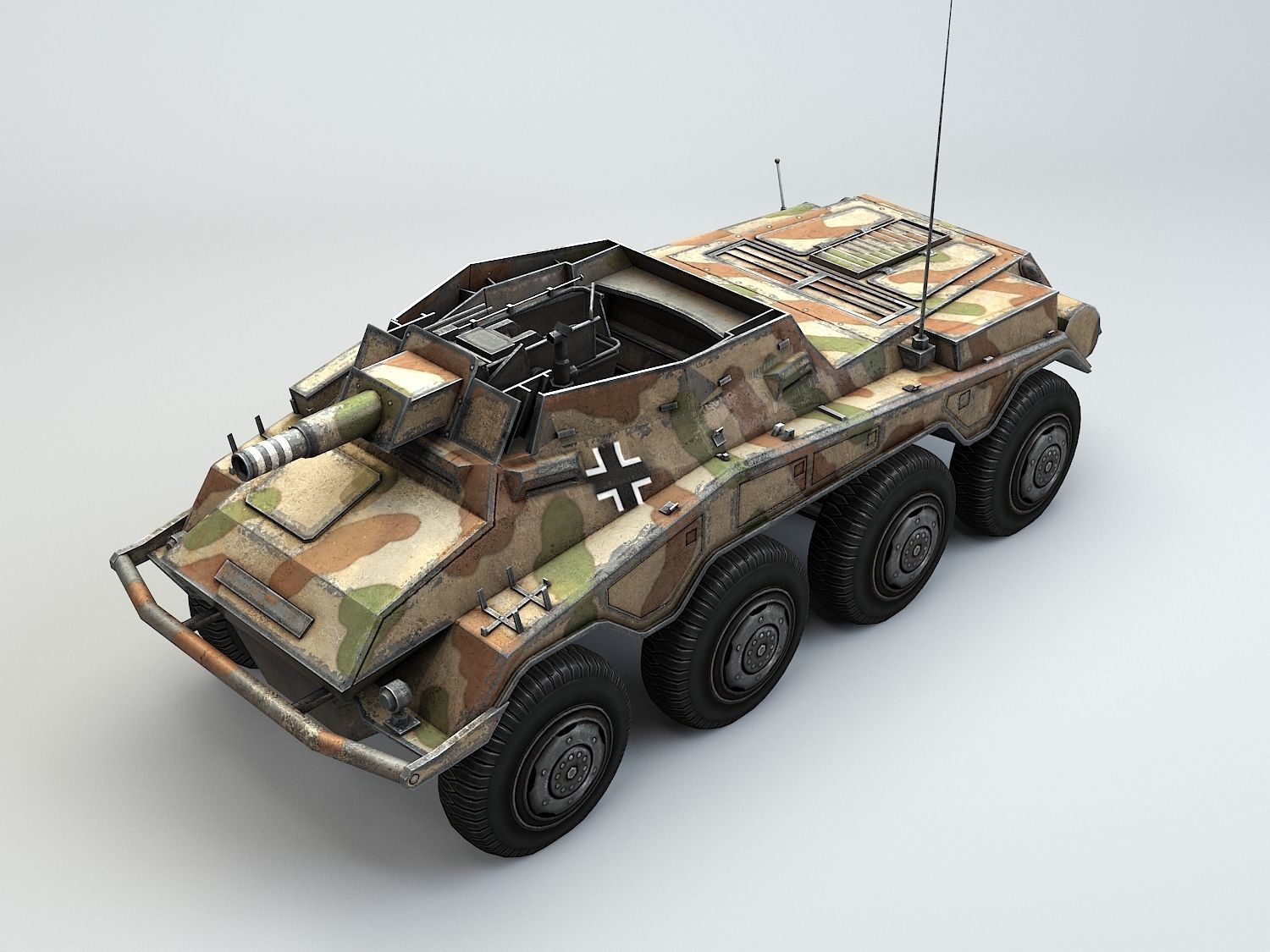 Low Poly SdKfz 234 3 Stummel Armored Car Low-poly 3D model_13