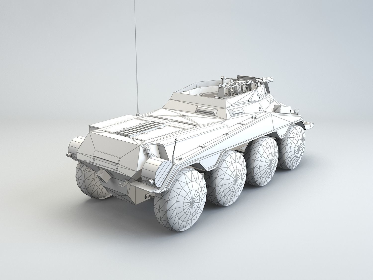 Low Poly SdKfz 234 3 Stummel Armored Car Low-poly 3D model_11