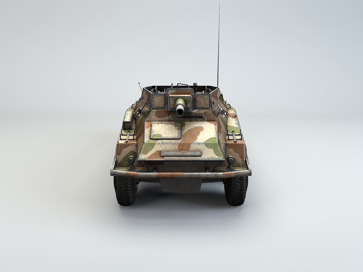 Low Poly SdKfz 234 3 Stummel Armored Car Low-poly 3D model_6