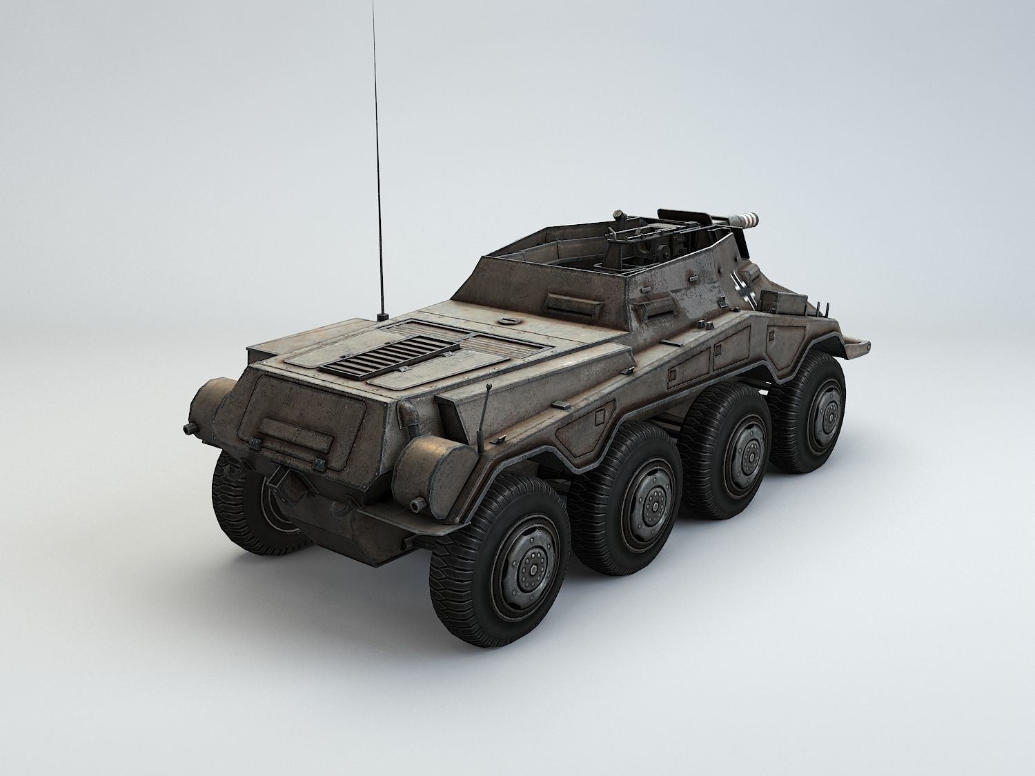 Low Poly SdKfz 234 3 Stummel Armored Car Low-poly 3D model_10