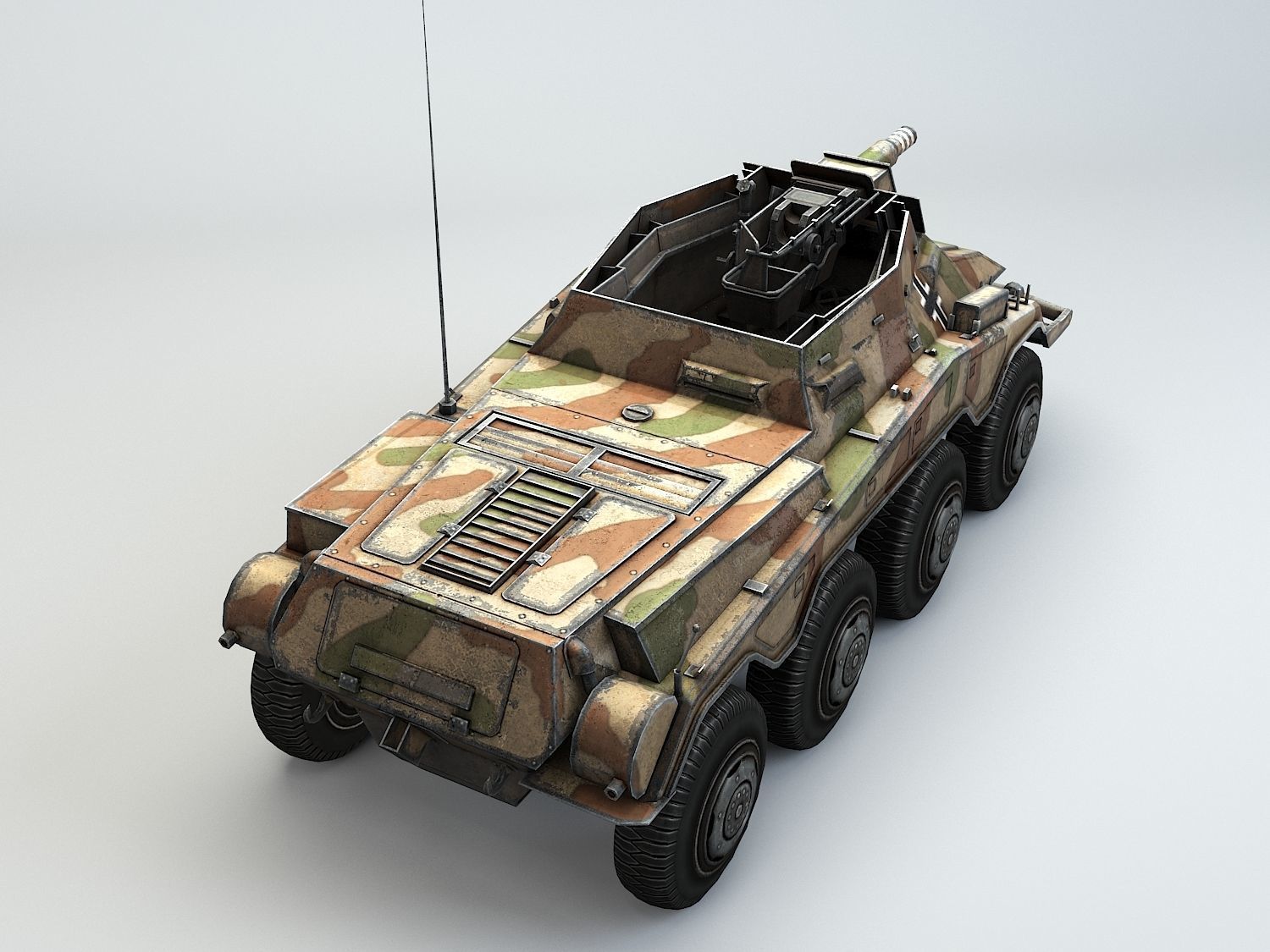 Low Poly SdKfz 234 3 Stummel Armored Car Low-poly 3D model_12
