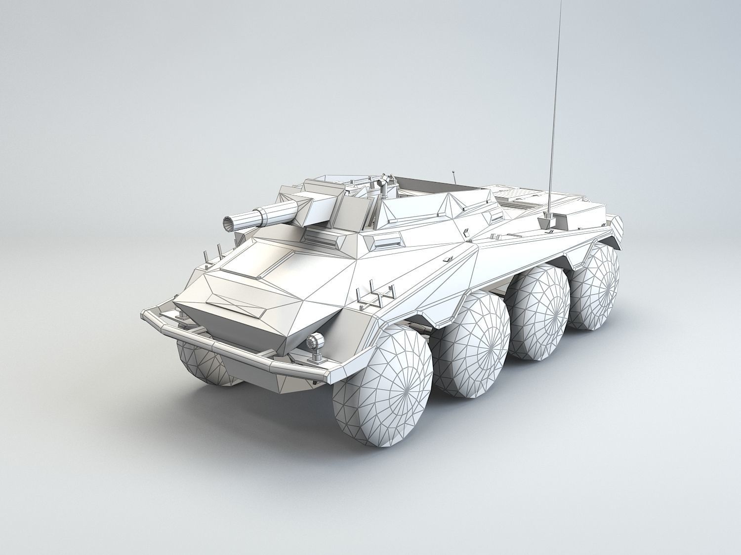Low Poly SdKfz 234 3 Stummel Armored Car Low-poly 3D model_5