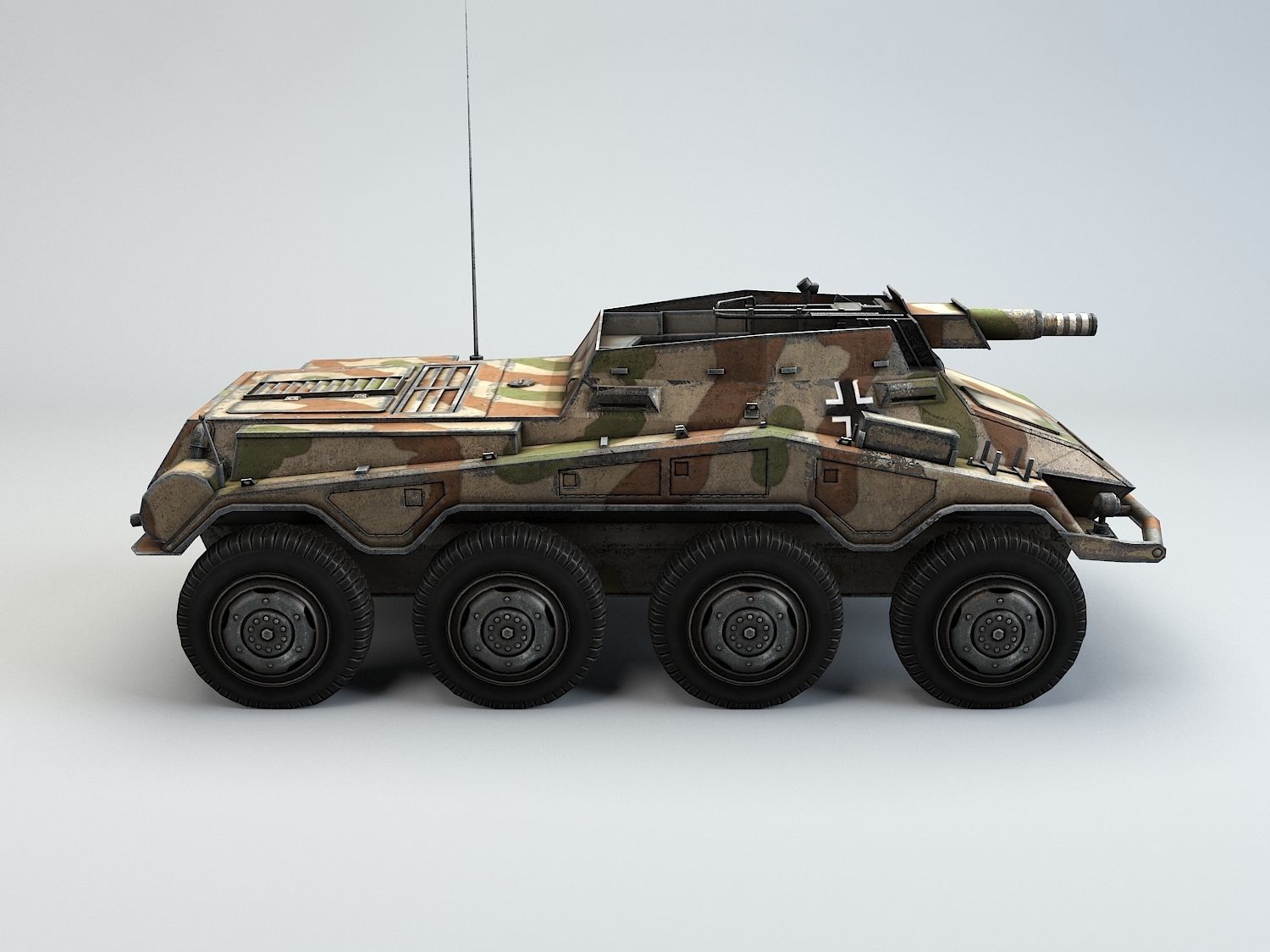 Low Poly SdKfz 234 3 Stummel Armored Car Low-poly 3D model_1