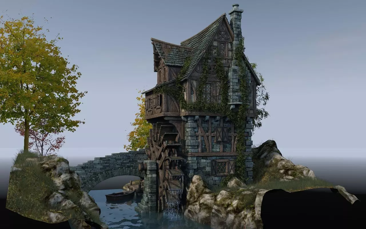 Medieval watermill 3D model