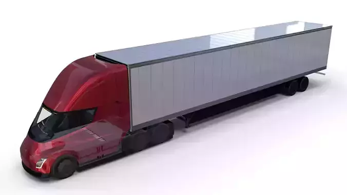 Tesla Truck with Chassis Interior and Trailer Red