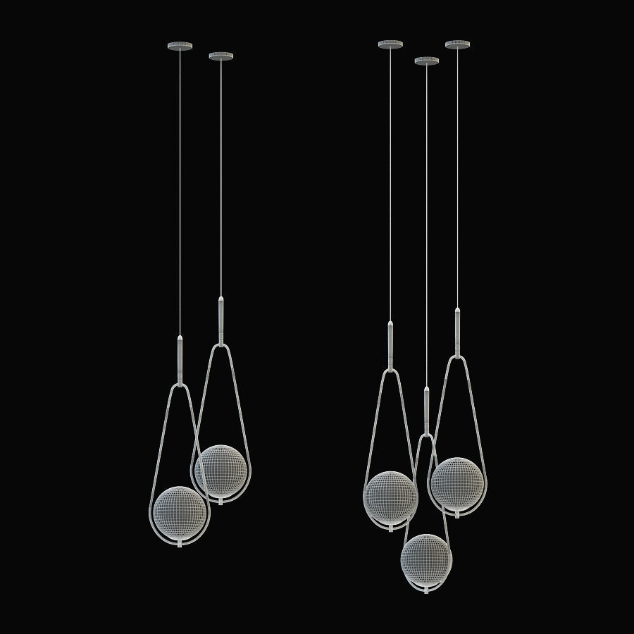 Kare Pendant Lamp Loop chrom and gold 3D model_4