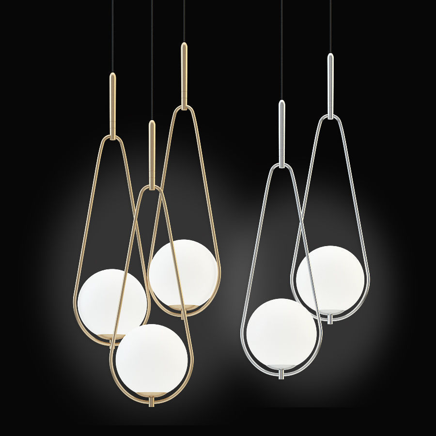Kare Pendant Lamp Loop chrom and gold 3D model_1