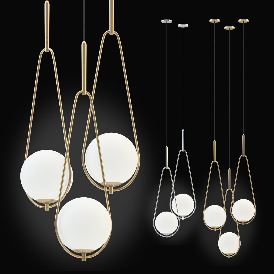 Kare Pendant Lamp Loop chrom and gold 3D model_0