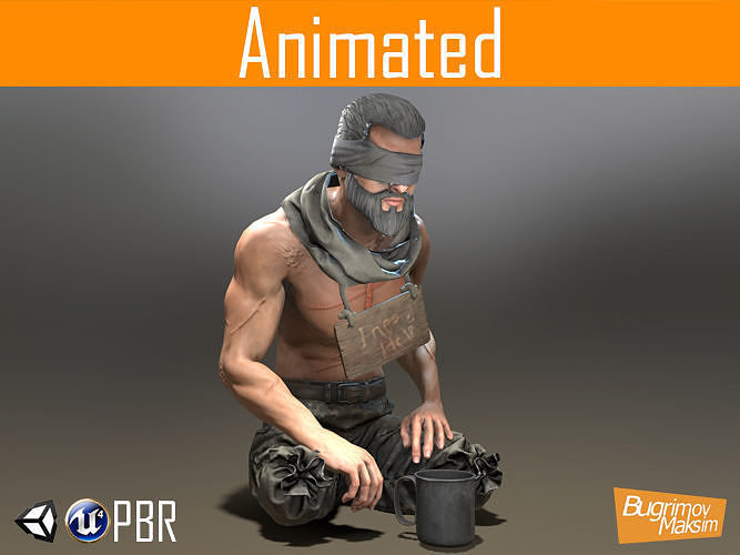 Character Beggar Low-poly 3D model
