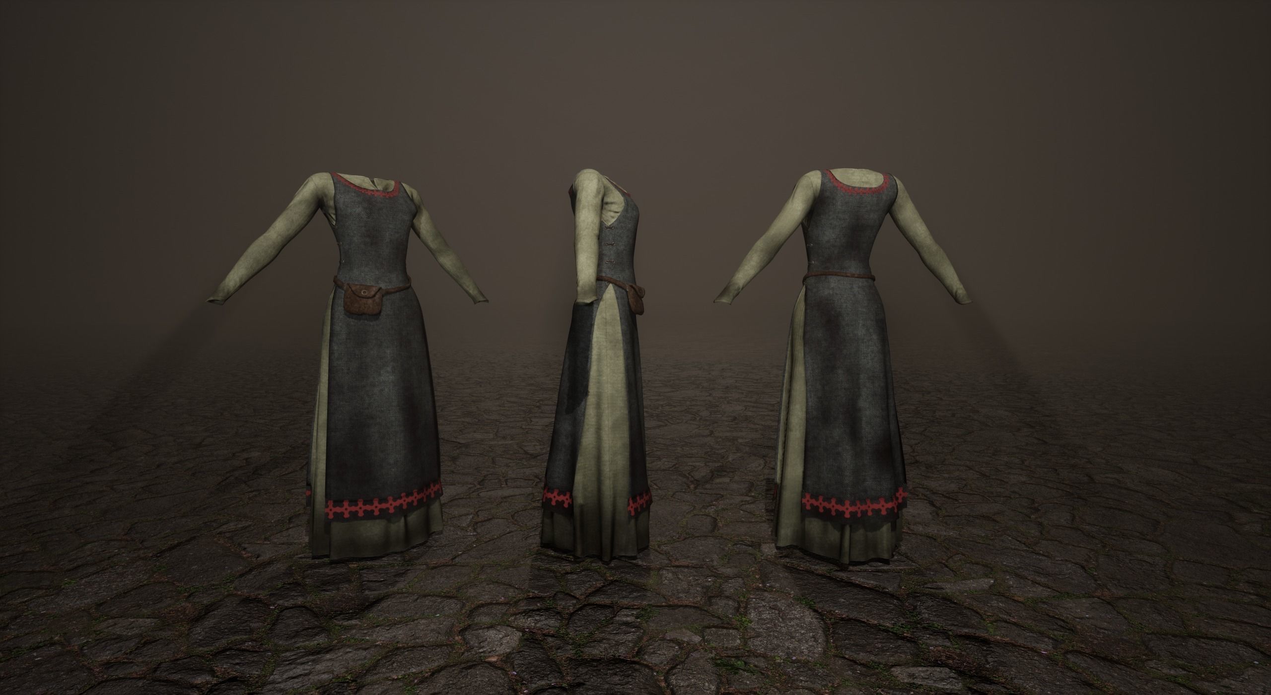 Medieval villager dresses Low-poly 3D model_1