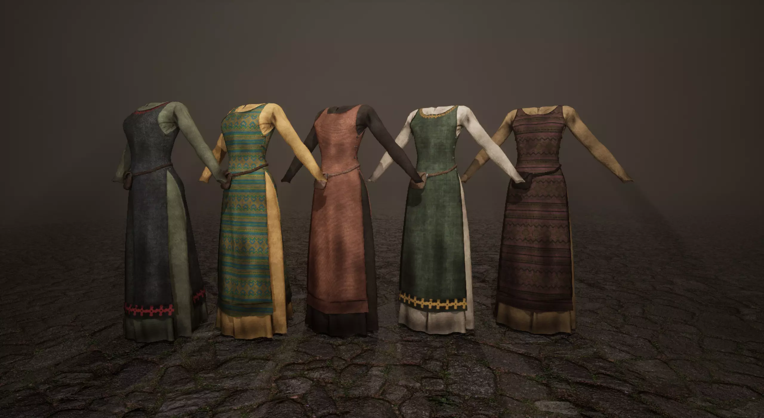 Medieval villager dresses Low-poly 3D model_0