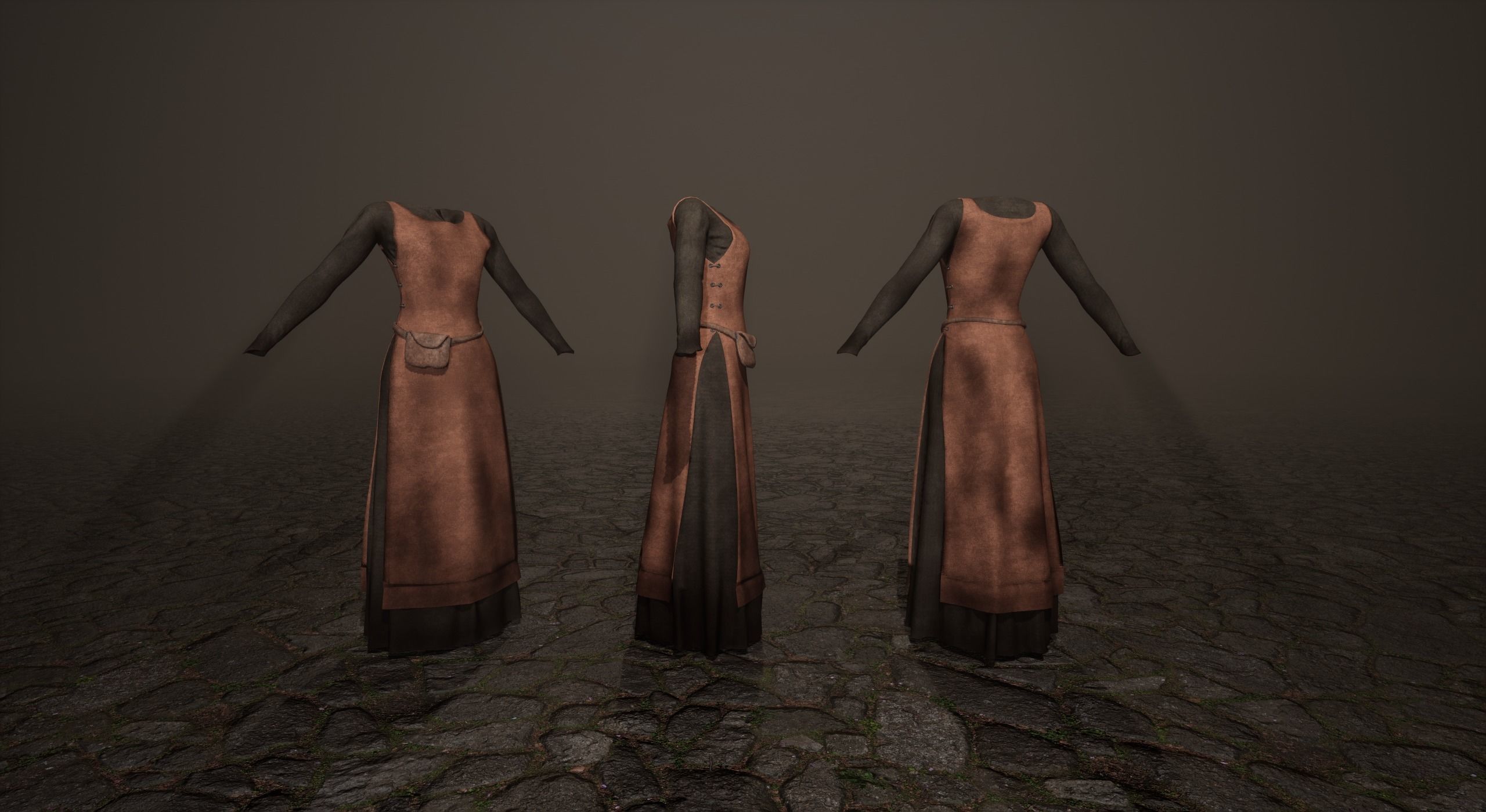Medieval villager dresses Low-poly 3D model_3
