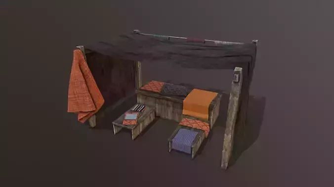 Medieval Cloth Market Low-poly 3D model