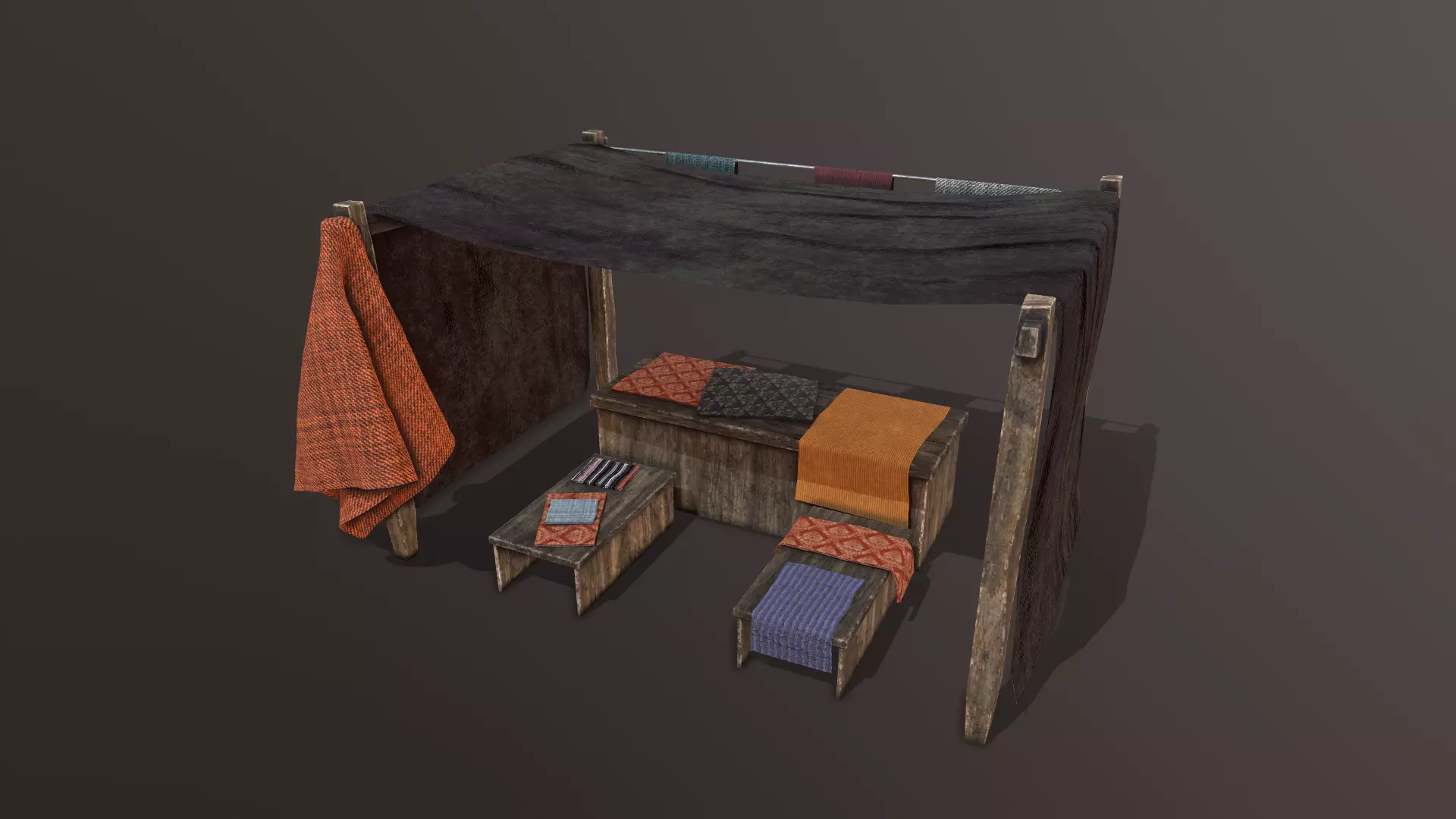 Medieval Cloth Market Low-poly 3D model