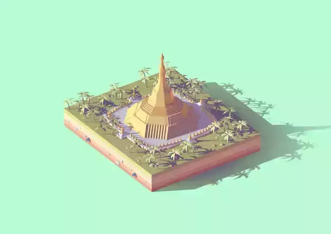 Cartoon Lowpoly Shweadagon Pagoda