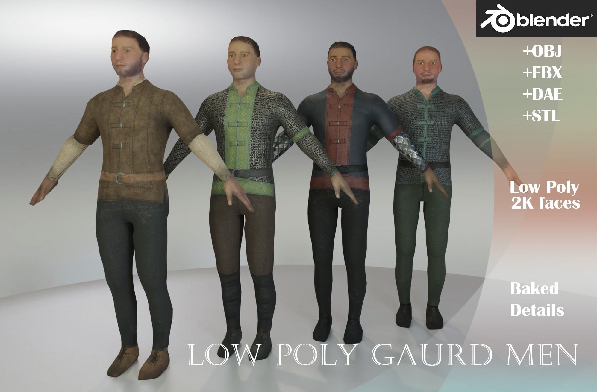 Low Poly Medieval Guard Men Low-poly 3D model_16