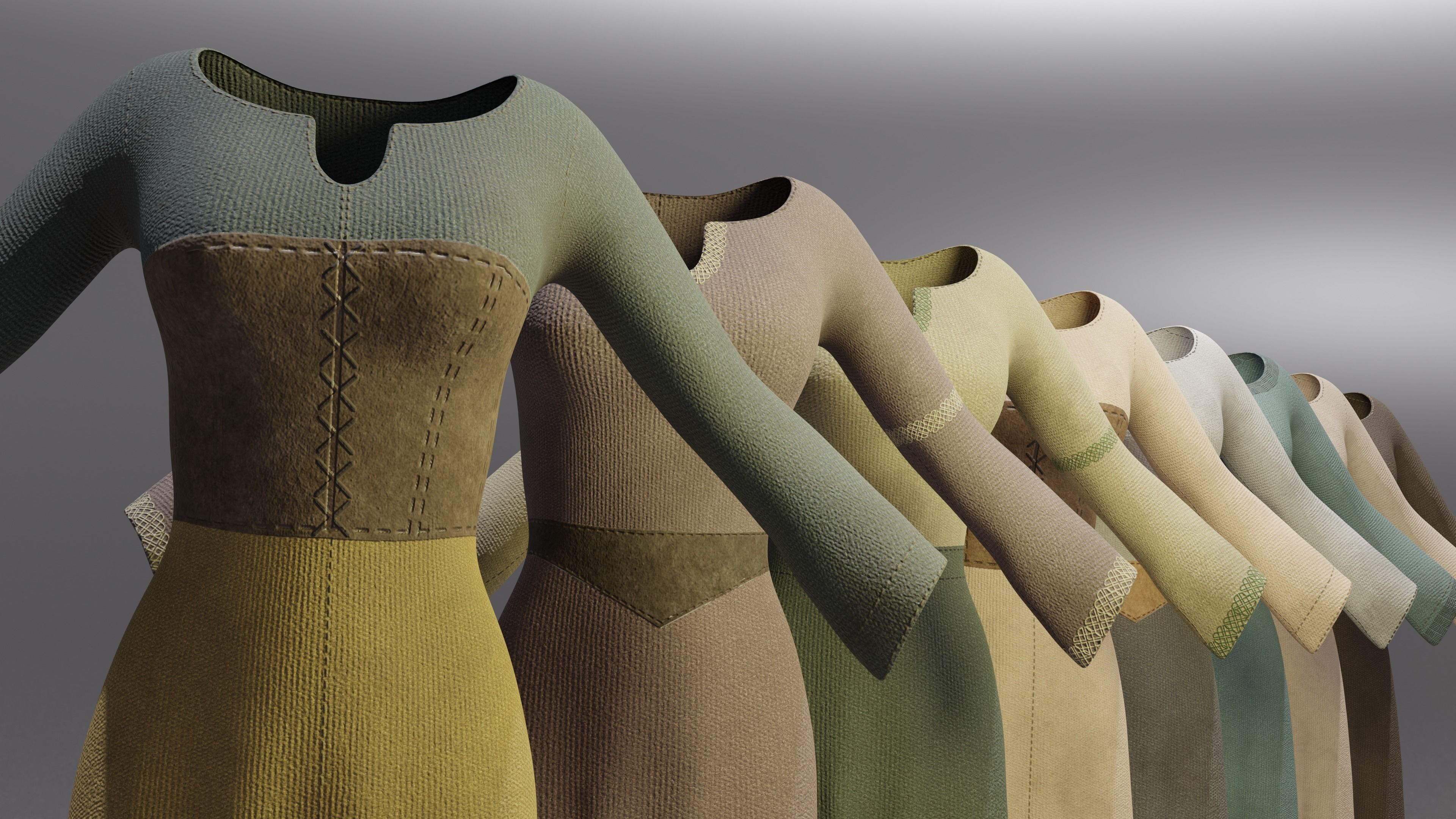 Peasant Dresses Low-poly 3D model_1