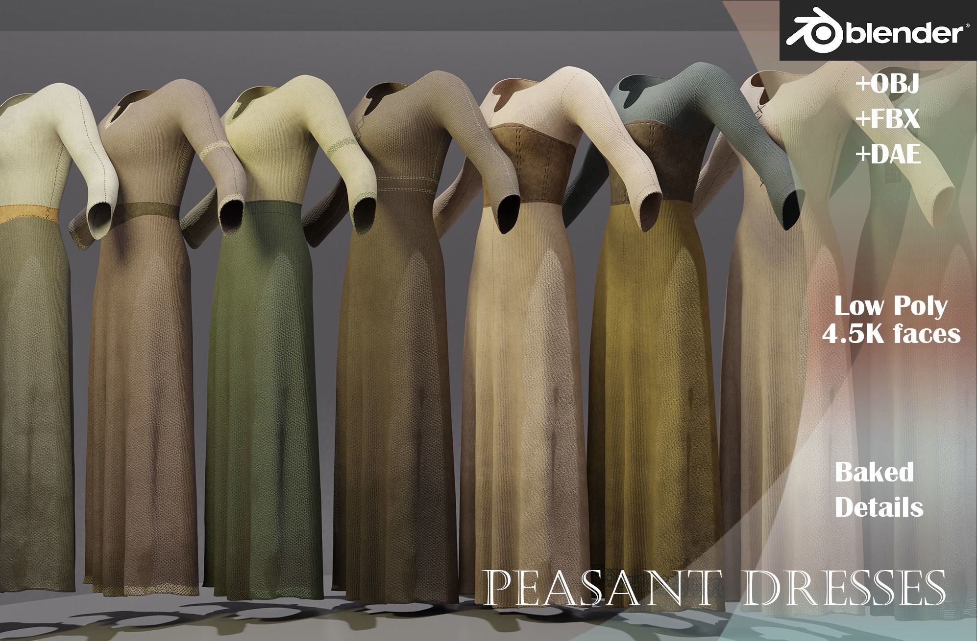 Peasant Dresses Low-poly 3D model_12