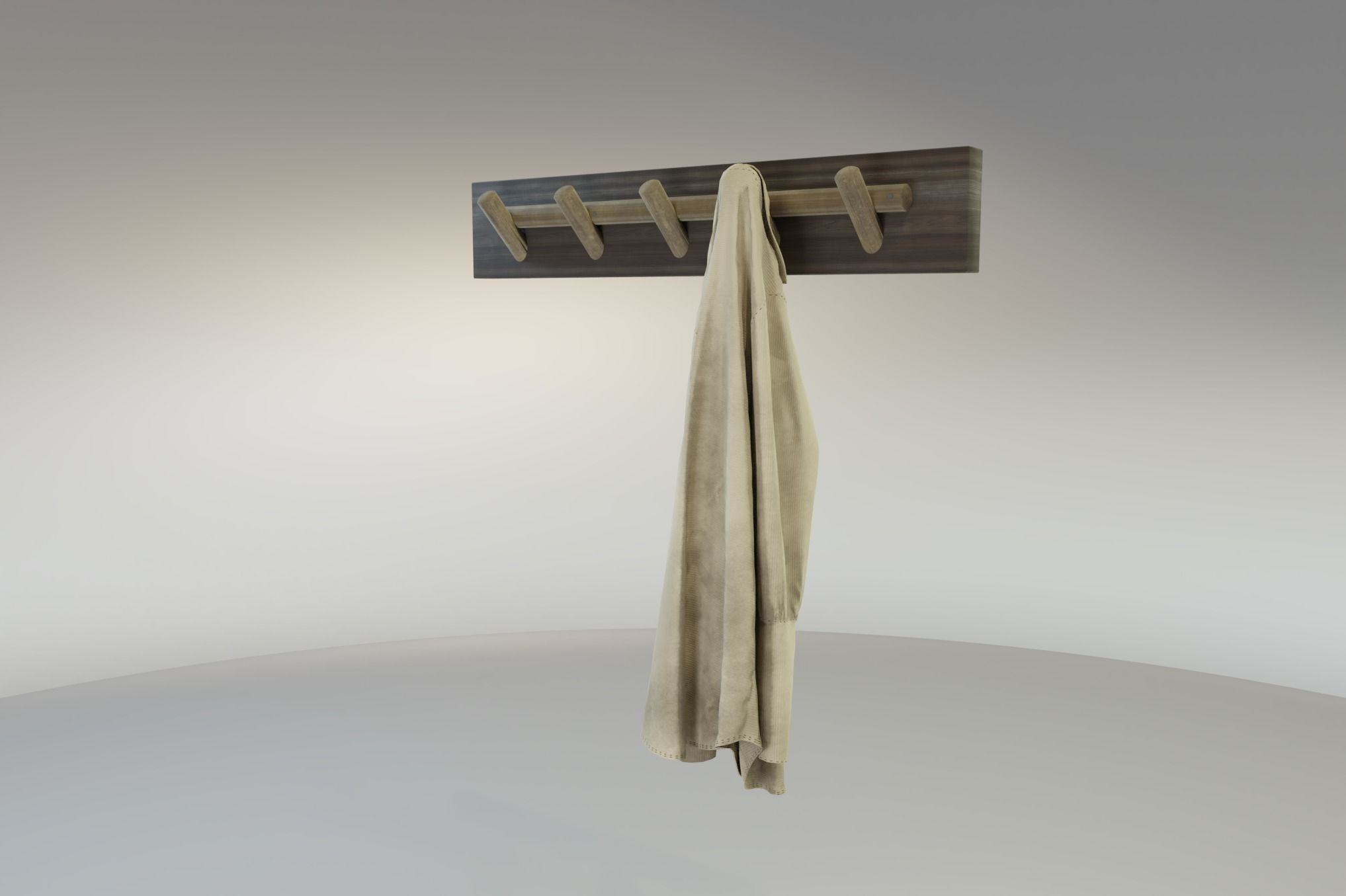 Rustic Wall Hooks and Hanging Shirt Low-poly 3D model_8