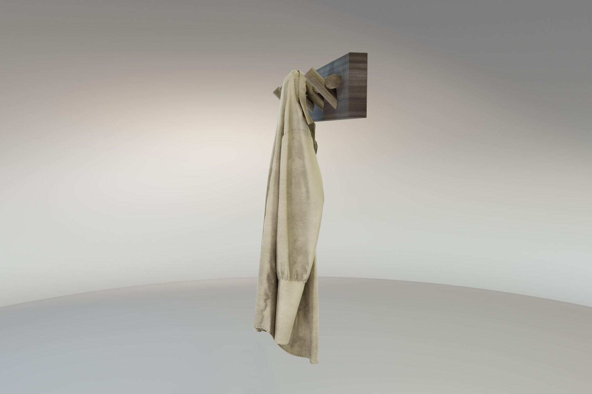 Rustic Wall Hooks and Hanging Shirt Low-poly 3D model_7
