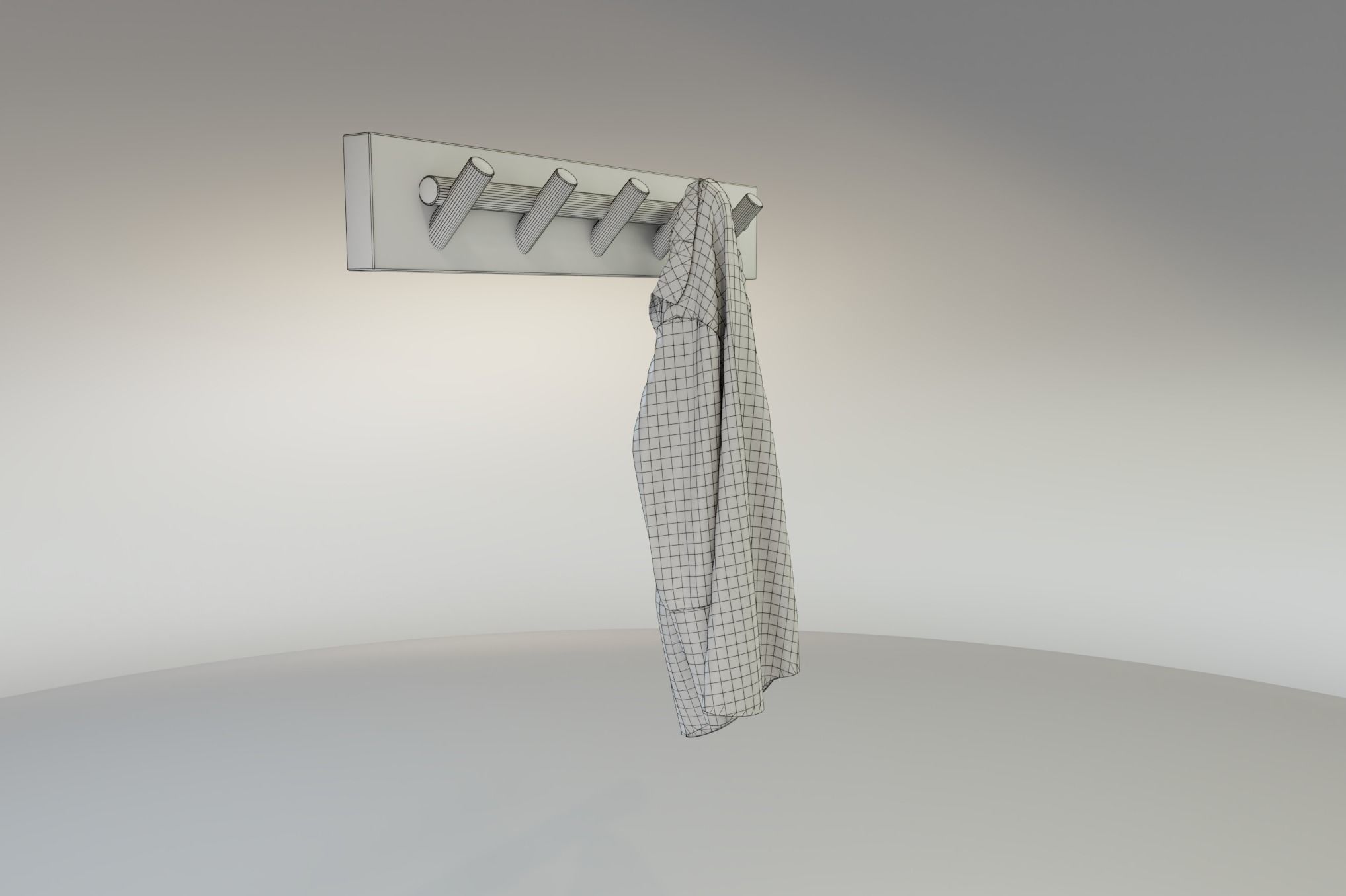 Rustic Wall Hooks and Hanging Shirt Low-poly 3D model_10