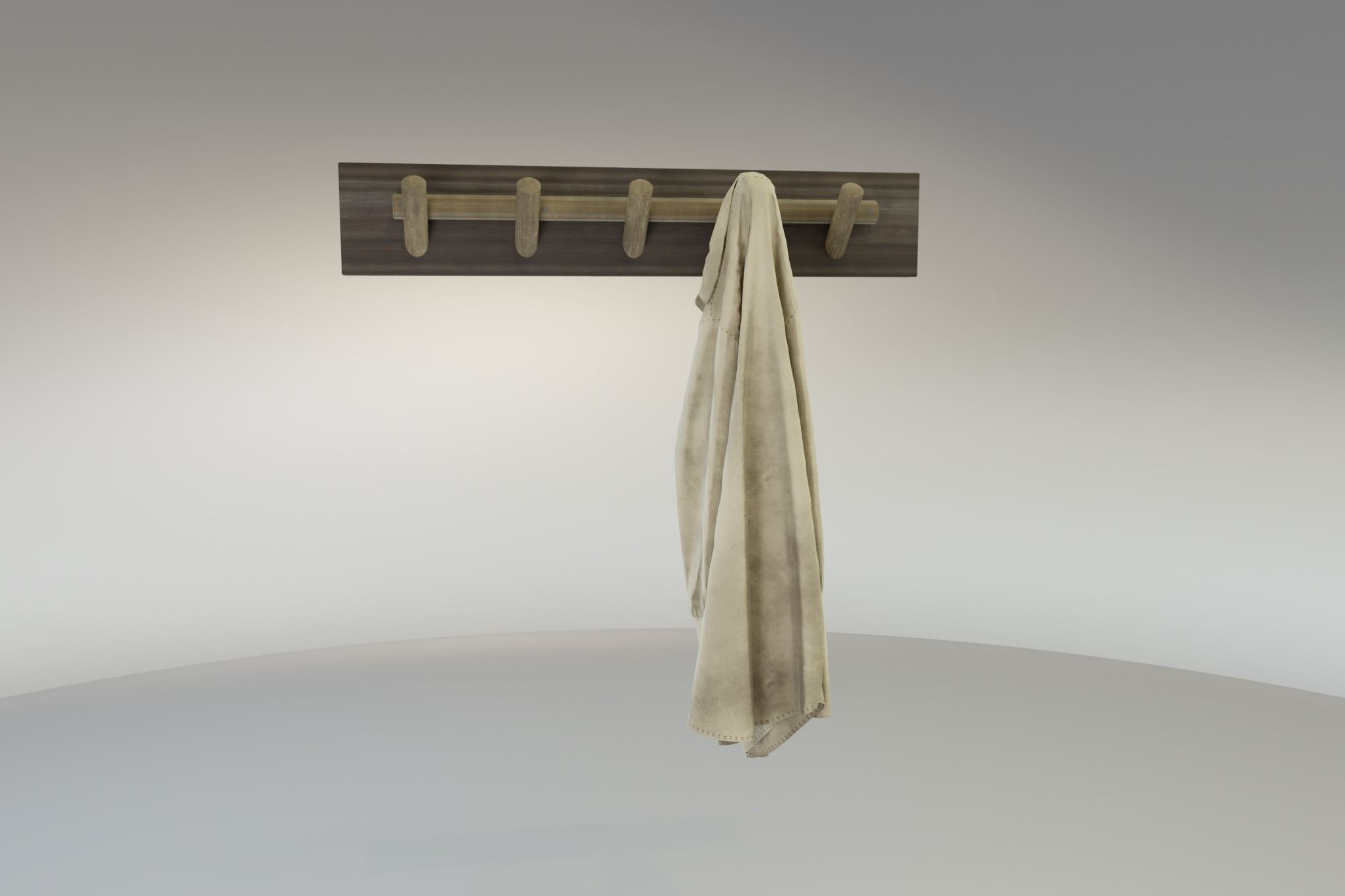 Rustic Wall Hooks and Hanging Shirt Low-poly 3D model_2