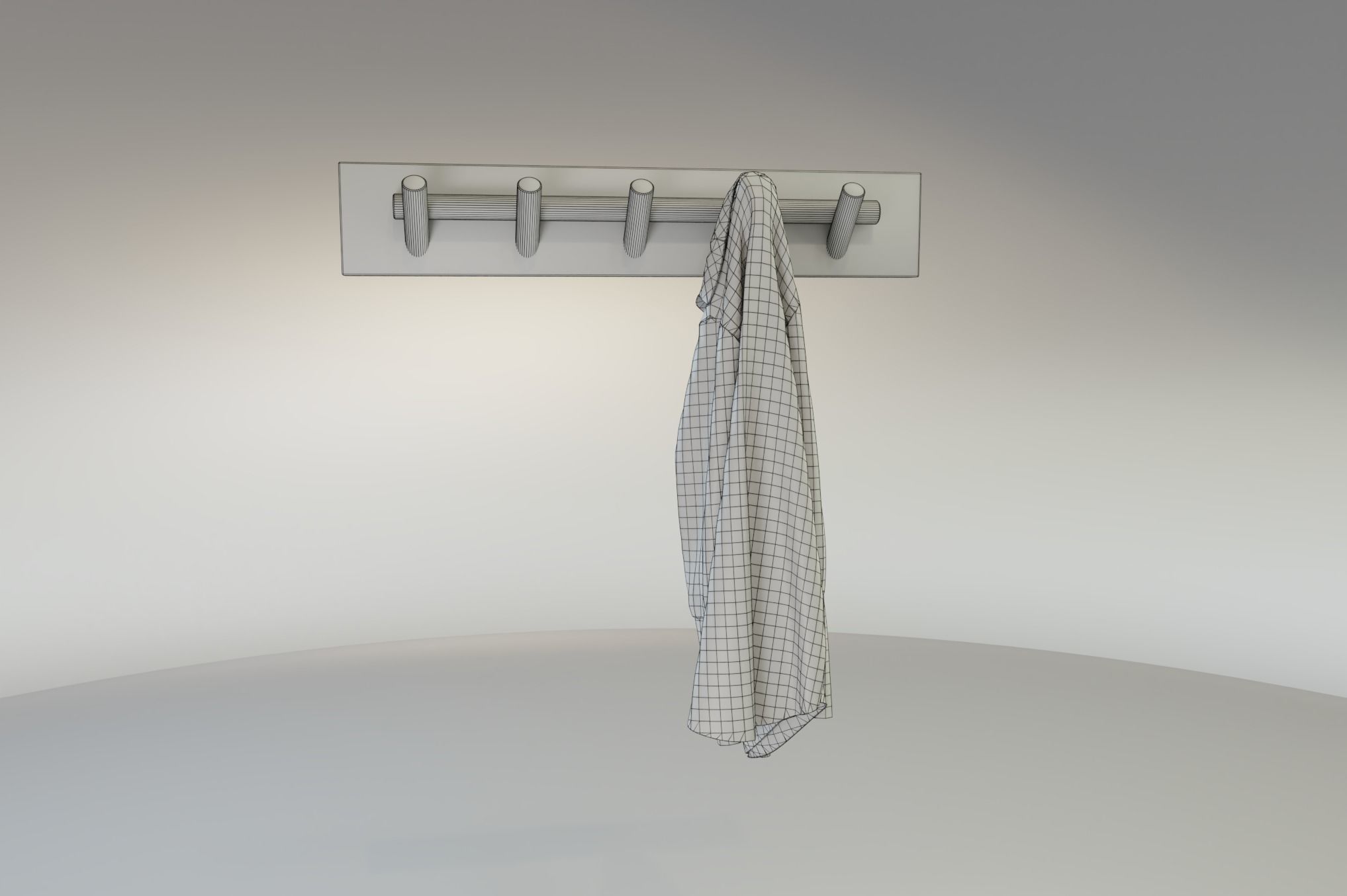 Rustic Wall Hooks and Hanging Shirt Low-poly 3D model_9