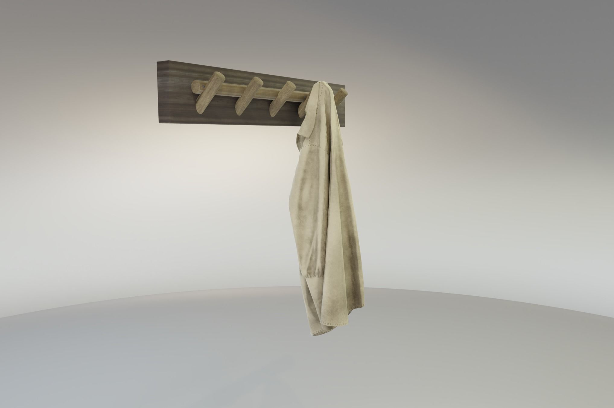 Rustic Wall Hooks and Hanging Shirt Low-poly 3D model_1