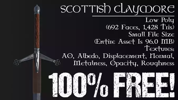 Low Poly Scottish Claymore Free low-poly 3D model