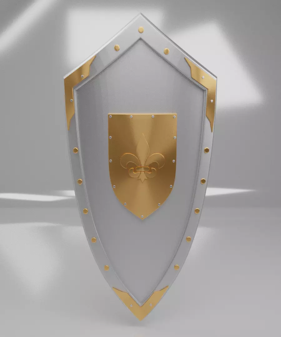 Medieval Kite Shield with Fleur-de-lis emblem Free 3D model_0