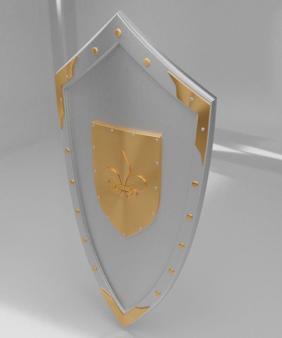 Medieval Kite Shield with Fleur-de-lis emblem Free 3D model_2