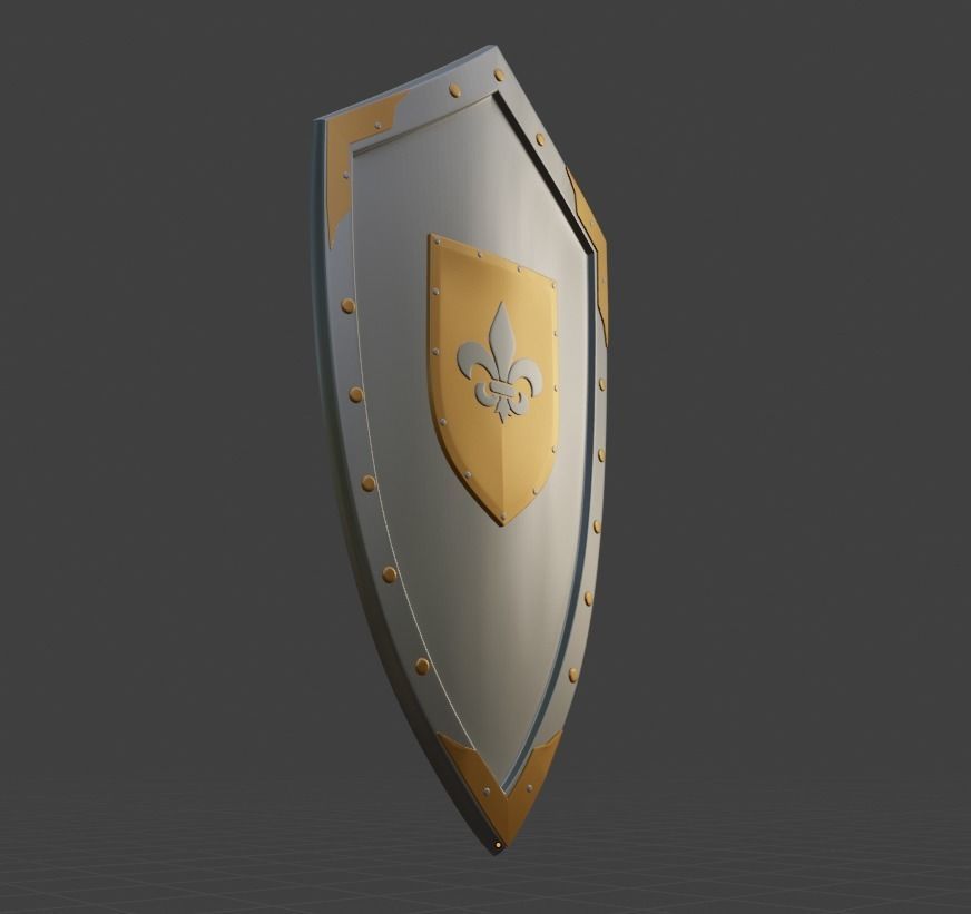 Medieval Kite Shield with Fleur-de-lis emblem Free 3D model_3