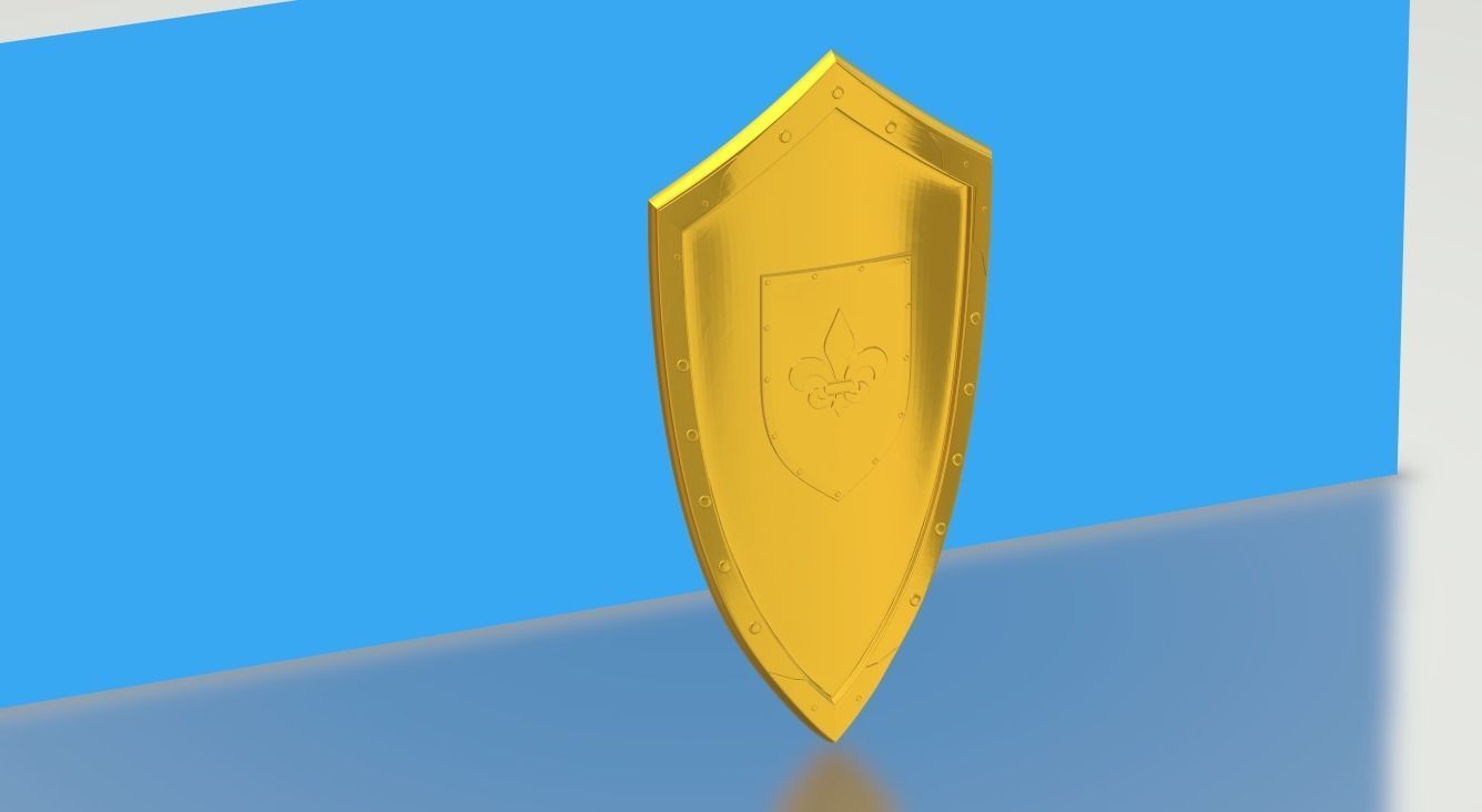 Medieval Kite Shield with Fleur-de-lis emblem Free 3D model_4