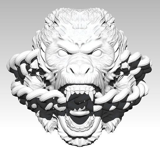 Roar Monkey Ring with chain 3D print model