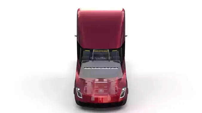 Tesla Truck with Chassis and Interior Red 3D model