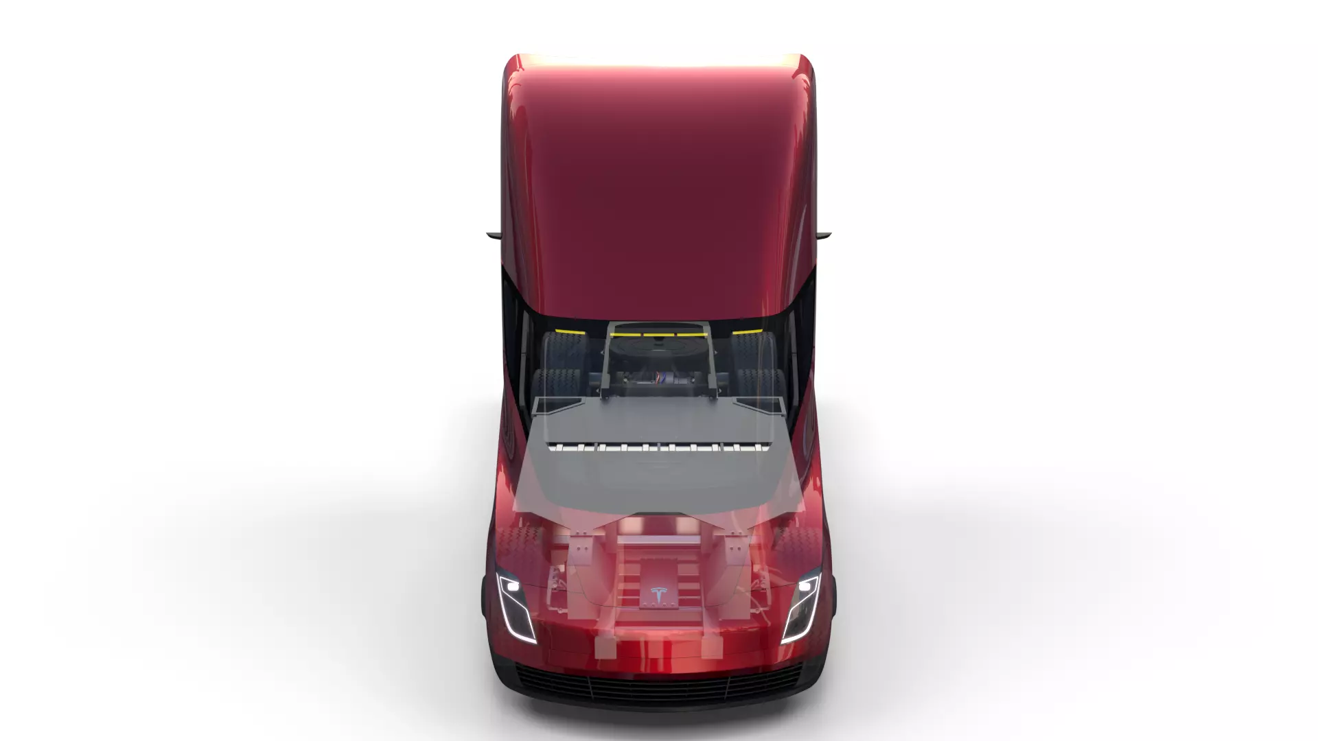 Tesla Truck with Chassis and Interior Red 3D model