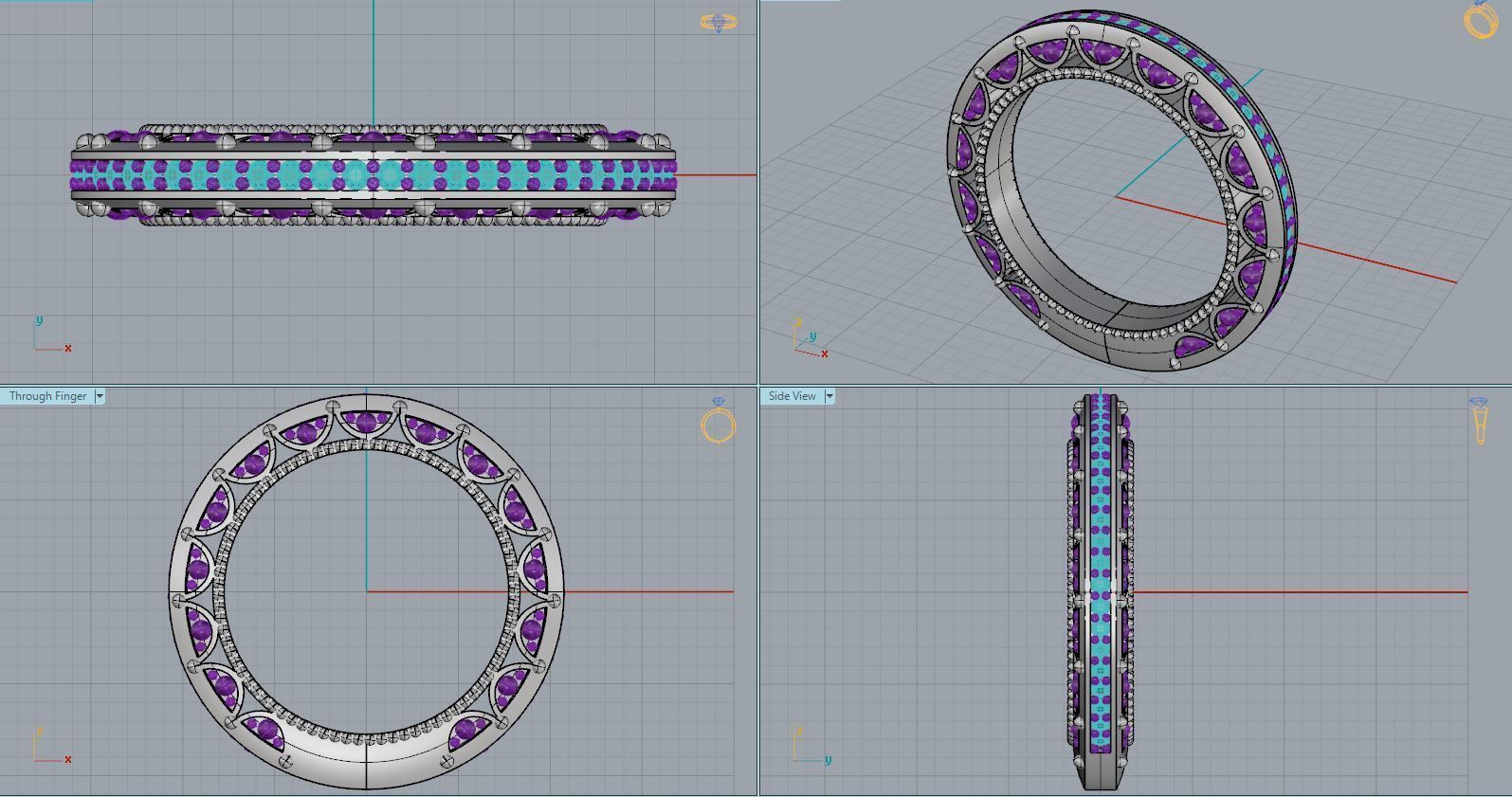 Wedding ring with Diamonds 3D print model_8