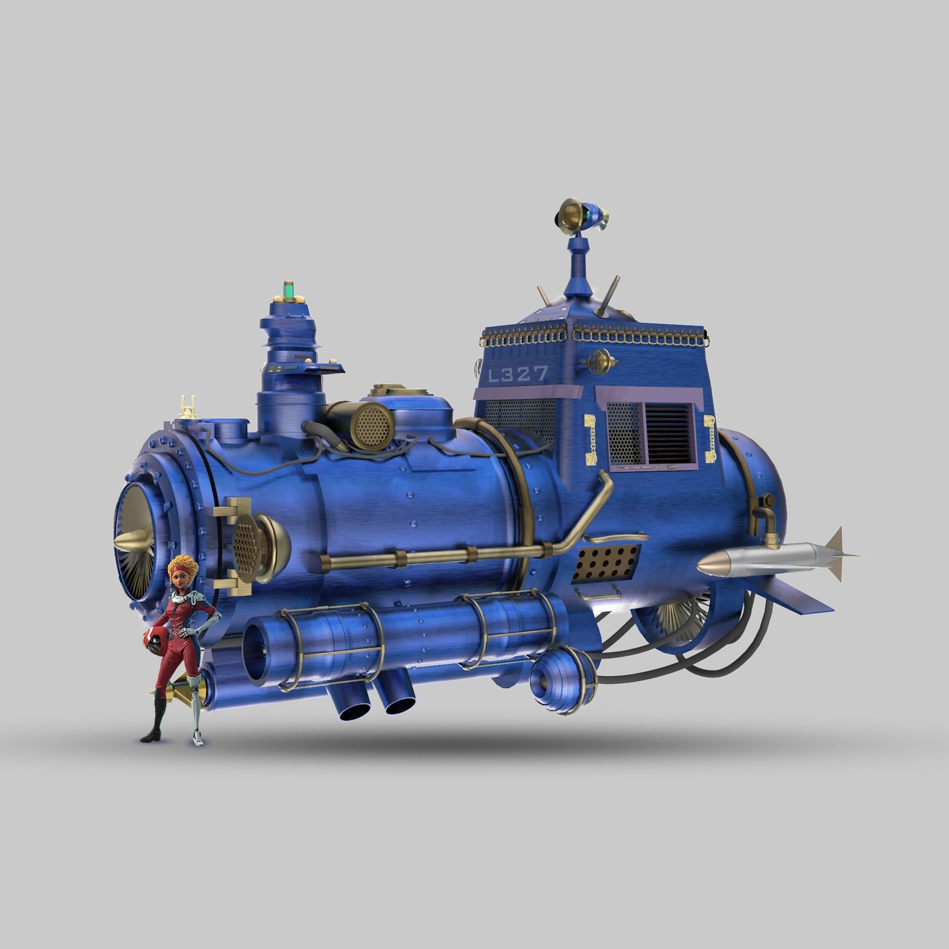 Spaceship steam locomotive 3D print model_3
