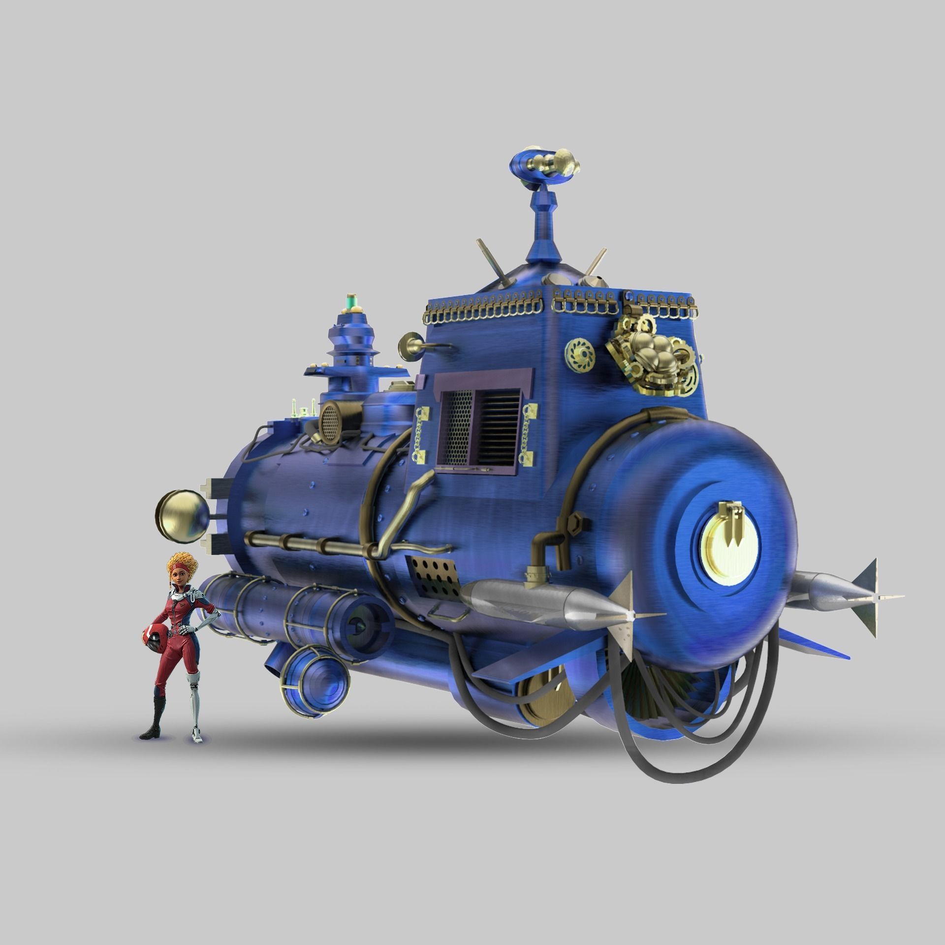 Spaceship steam locomotive 3D print model_4