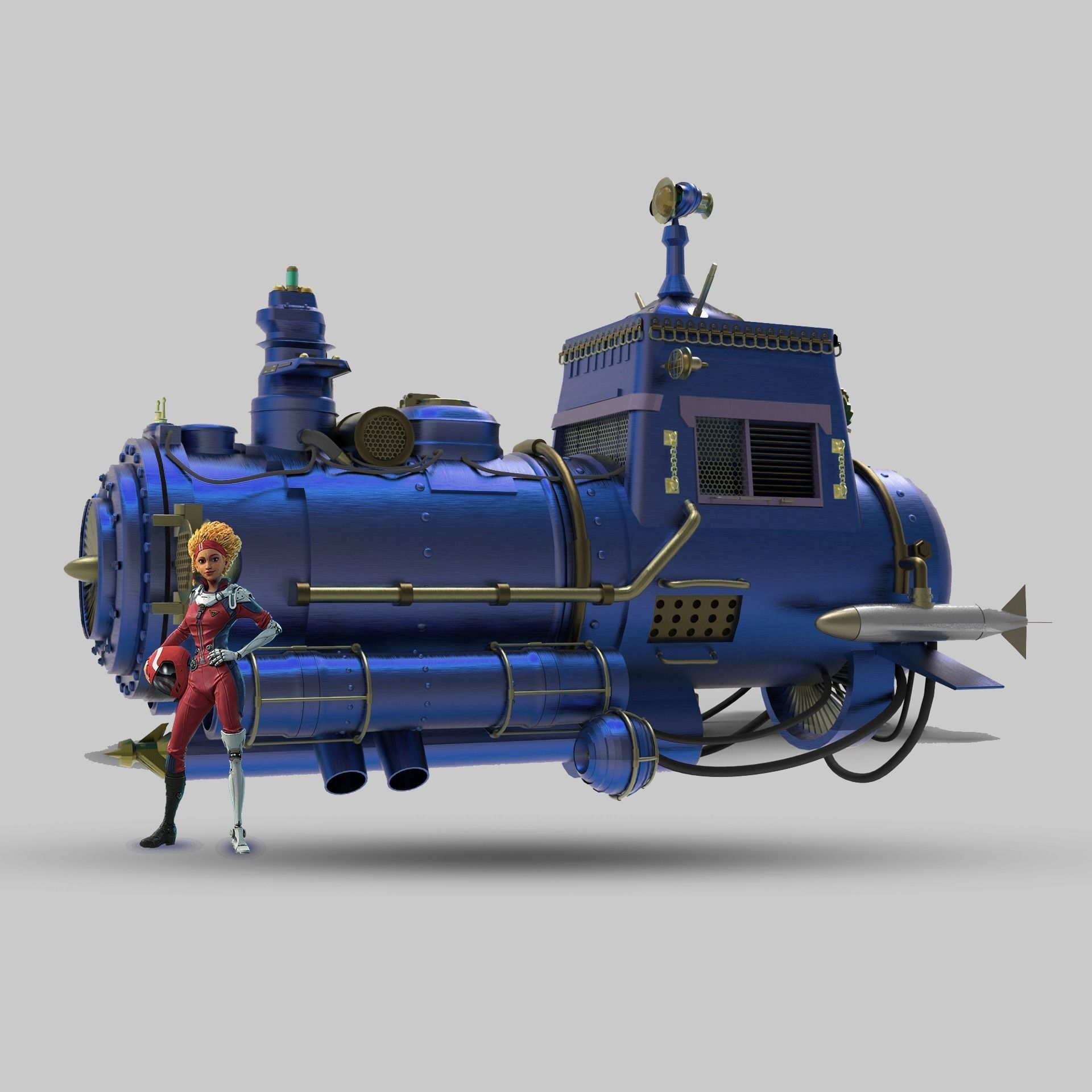 Spaceship steam locomotive 3D print model_2
