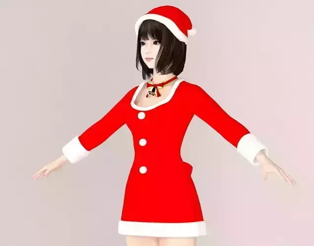  T pose nonrigged model of Mariko in Christmas costume 3D model