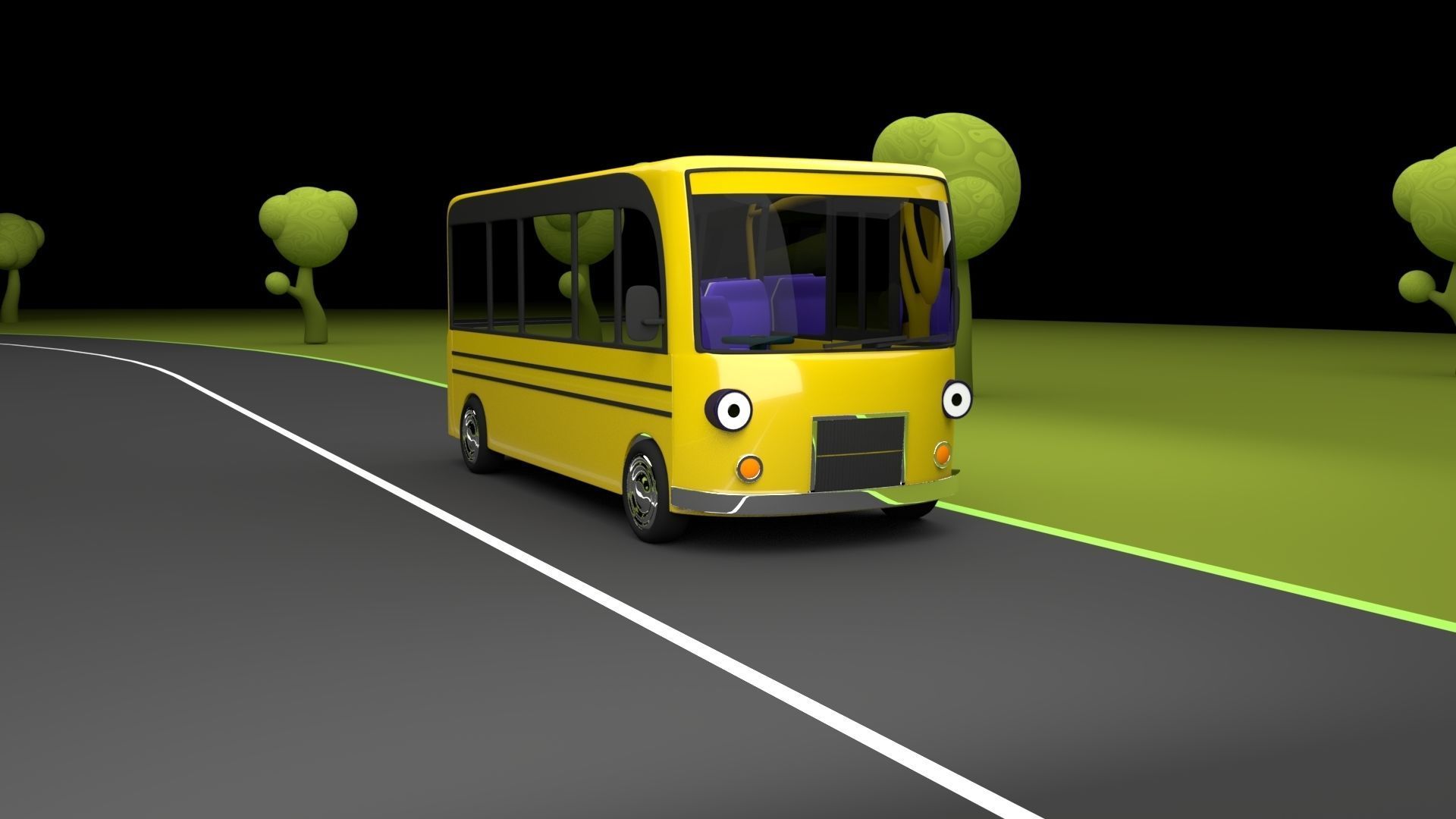 Cartoon bus Low-poly 3D model_5