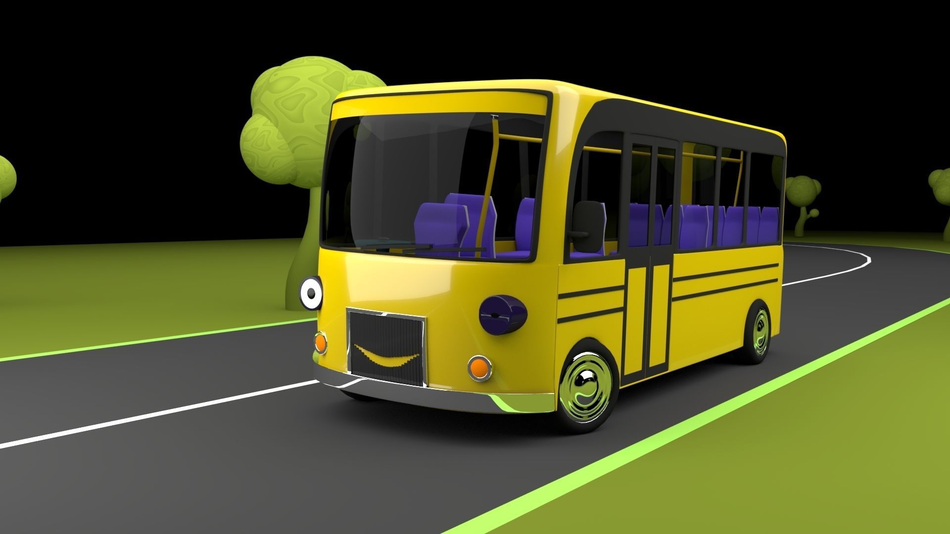 Cartoon bus Low-poly 3D model_10