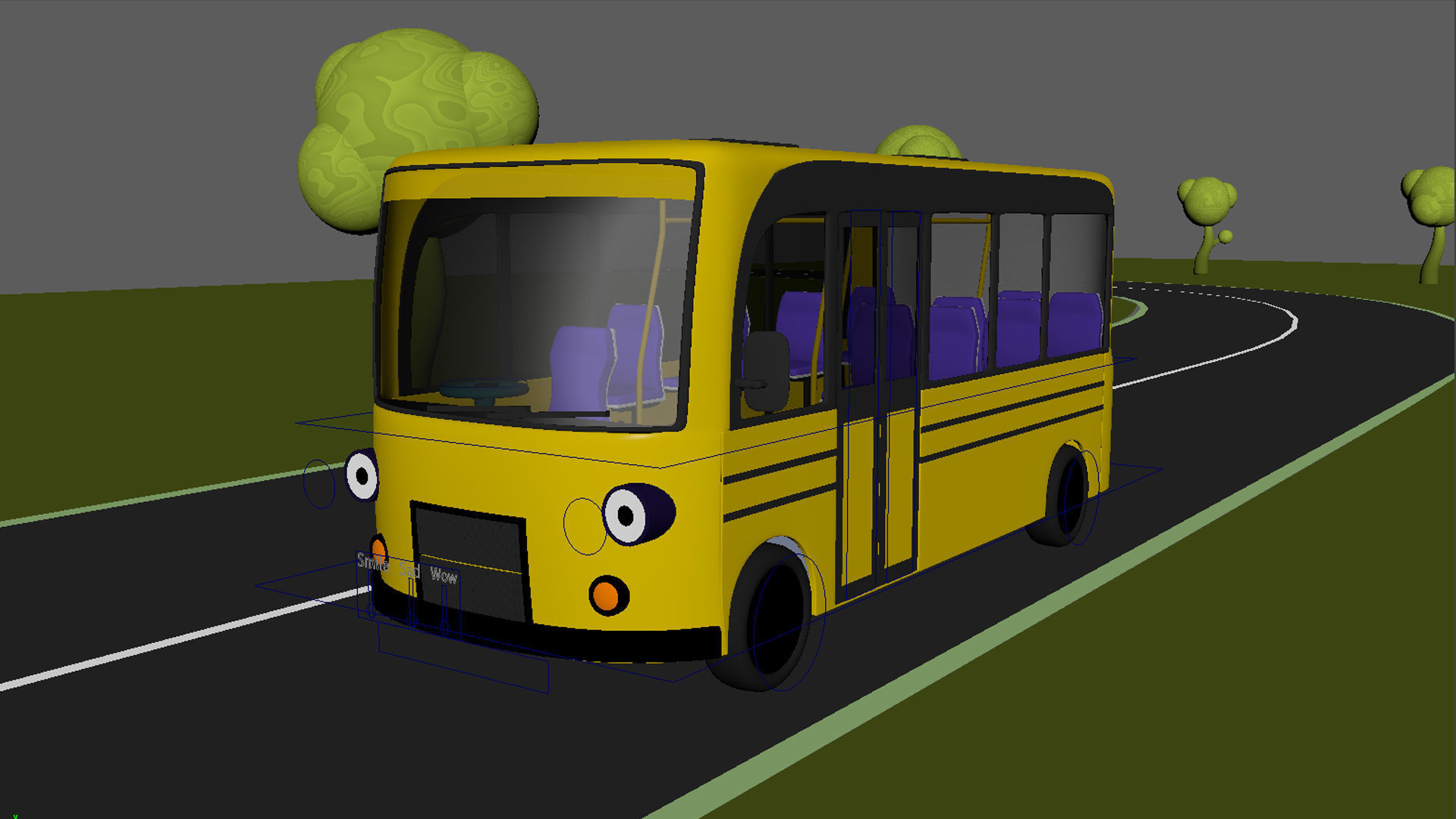 Cartoon bus Low-poly 3D model_2