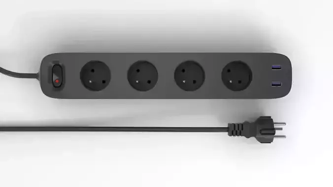 Extension Cable Multiplug with USB ports 3D model