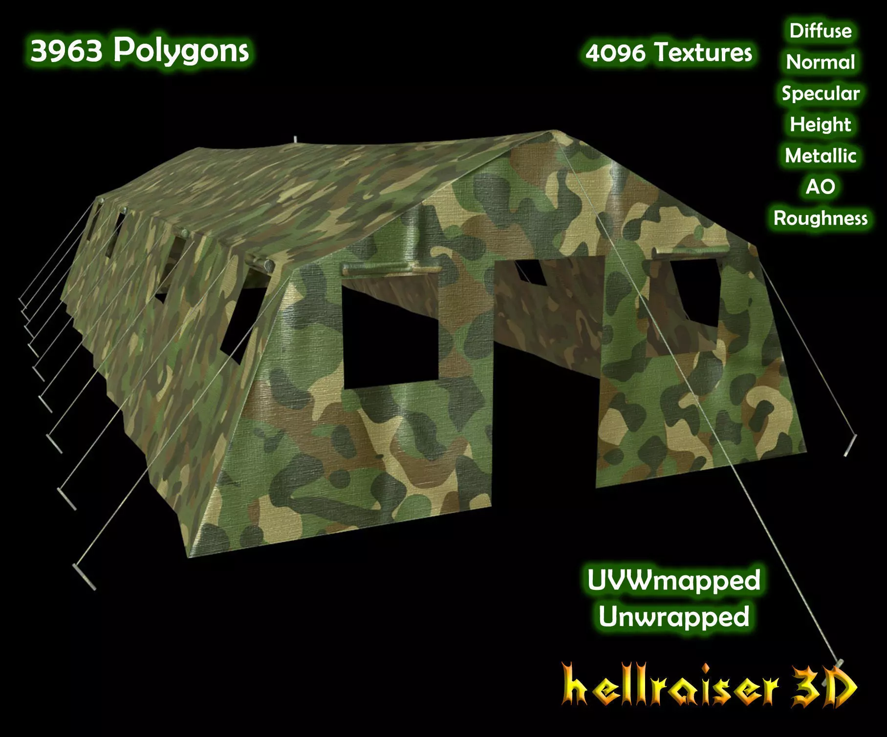 Military Tent - 5 - PBR - Textured Low-poly 3D model_0