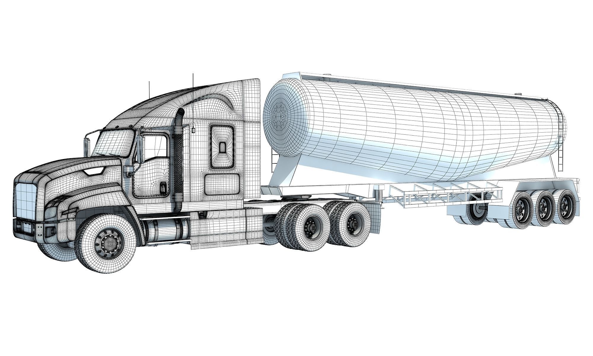 Truck with Tanker Trailer 3D model_13