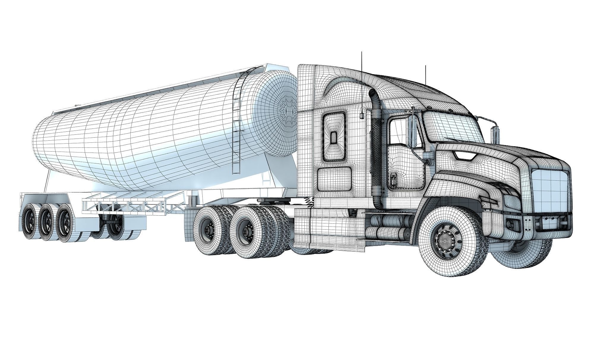 Truck with Tanker Trailer 3D model_17